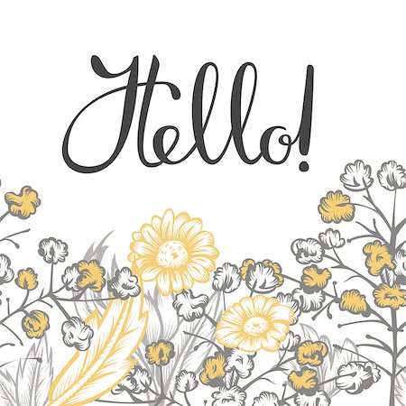 simsearch:400-09120783,k - Hand Lettering "Hello!" Brush Pen lettering isolated on background. Handwritten vector Illustration. Background includes seamless drawing with flowers. Stock Photo - Budget Royalty-Free & Subscription, Code: 400-08409146