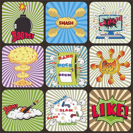 simsearch:400-04722985,k - Set of Retro Comic Book Vector Design elements, Speech and Thought Bubbles Fotografie stock - Microstock e Abbonamento, Codice: 400-08409161