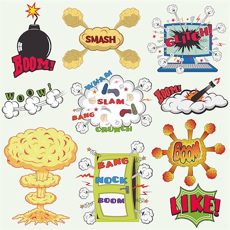 simsearch:400-04722985,k - Set of Retro Comic Book Vector Design elements, Speech and Thought Bubbles Fotografie stock - Microstock e Abbonamento, Codice: 400-08409163