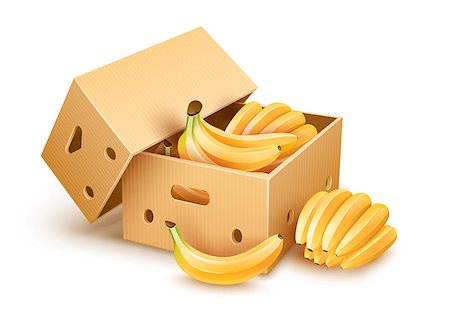 Cardboard box with yellow banana fruits inside. Eps10 vector illustration. Isolated on white background Stock Photo - Budget Royalty-Free & Subscription, Code: 400-08409172