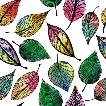simsearch:400-05693480,k - Seamless pattern with abstract colorful leaves. Vector art illustration. Stock Photo - Budget Royalty-Free & Subscription, Code: 400-08409245