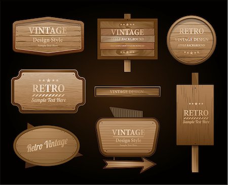 Realistic vector wood sign and banner isolated on black Foto de stock - Royalty-Free Super Valor e Assinatura, Número: 400-08409253