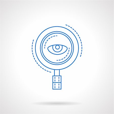 simsearch:640-01358369,k - Search with magnifying glass and eye. Spy symbol, seo, research. Flat blue line style vector icon. Single web design element for mobile app or website. Photographie de stock - Aubaine LD & Abonnement, Code: 400-08409343