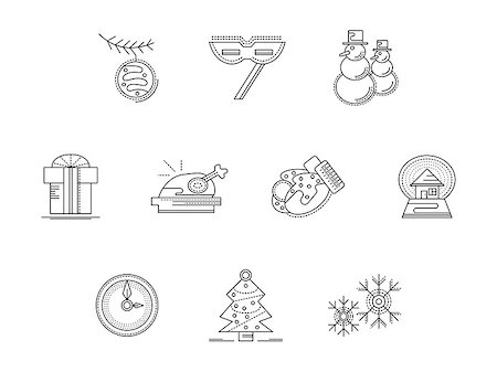 simsearch:400-08302769,k - Accessories and decorations for winter party. Merry Christmas and Happy New Year. Set of flat line vector icons. Elements of web design for business, website or mobile app. Photographie de stock - Aubaine LD & Abonnement, Code: 400-08409356