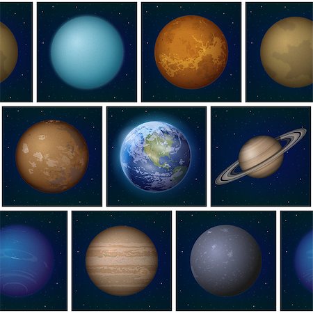 simsearch:400-09117900,k - Space Seamless Background, Split Into Separate Parts with Set of Solar System Planets: Earth, Mercury, Venus, Mars, Jupiter, Saturn, Uranus, Neptune and Pluto. Elements Furnished by NASA (http://solarsystem.nasa.gov). Stock Photo - Budget Royalty-Free & Subscription, Code: 400-08409508