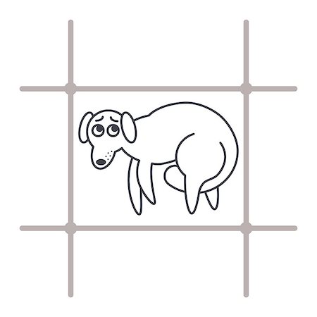 simsearch:400-08346248,k - Poor frightened dog behind bars. Dog adoption concept. Vector line icon isolated on white background. Stock Photo - Budget Royalty-Free & Subscription, Code: 400-08409754