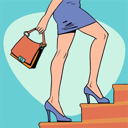 Beautiful girl goes up the stairs. Legs of a young woman. Business concept career. Fashion and beauty. Foto de stock - Super Valor sin royalties y Suscripción, Código: 400-08409968