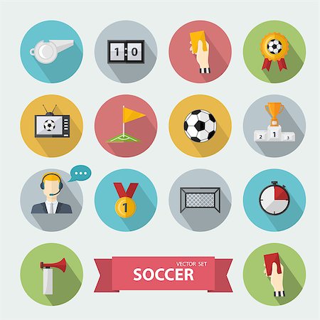 Vector soccer icons,sign set.Flat design football  in flat style with shadow Stock Photo - Budget Royalty-Free & Subscription, Code: 400-08409990