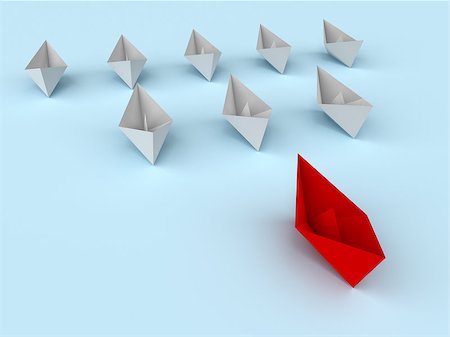 directional abstract - Leadership concept. One red leader ship leads other white ships forward Stock Photo - Budget Royalty-Free & Subscription, Code: 400-08400185