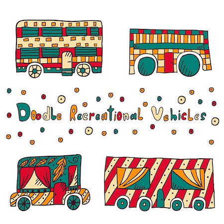 Home on wheels in Dudley style. Cute trailers for summer travel, outdoor recreation and tourism. Can be used for postcards, web design, travel magazines. Vector illustration. Stock Photo - Budget Royalty-Free & Subscription, Code: 400-08400180