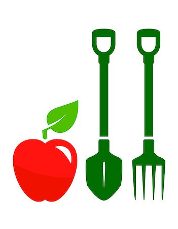 garden harvest symbol with red apple, shovel and pitchfork Stock Photo - Budget Royalty-Free & Subscription, Code: 400-08400212