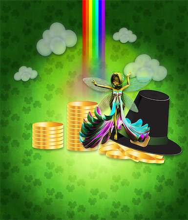 Illustration of St Patricks day background with coins and fairy. Stock Photo - Budget Royalty-Free & Subscription, Code: 400-08400325