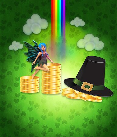 Illustration of St Patricks day background with coins and fairy. Stock Photo - Budget Royalty-Free & Subscription, Code: 400-08400326