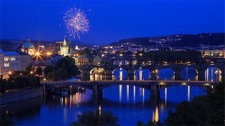 simsearch:400-06330815,k - Fireworks over Prague & Charles Bridge Stock Photo - Budget Royalty-Free & Subscription, Code: 400-08400584