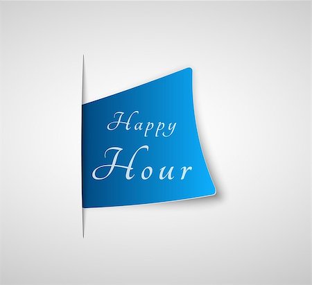 blue happy hour label inserted into paper on gray gradient background Stock Photo - Budget Royalty-Free & Subscription, Code: 400-08400615