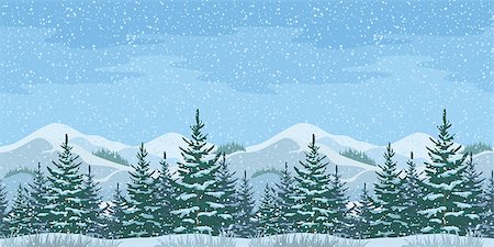 simsearch:400-04926123,k - Horizontal Seamless Christmas Winter Mountain Landscape with Firs Trees and Sky with Snow. Stock Photo - Budget Royalty-Free & Subscription, Code: 400-08400931