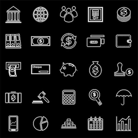 Banking line icons on black background, stock vector Stock Photo - Budget Royalty-Free & Subscription, Code: 400-08401549