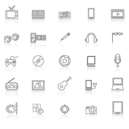 symbols dice - Entertainment line icons with reflect on white, stock vector Stock Photo - Budget Royalty-Free & Subscription, Code: 400-08401557