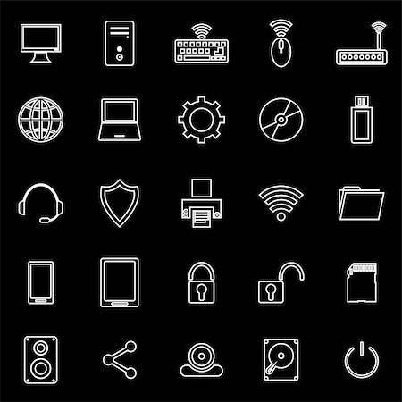 simsearch:400-09172515,k - Computer line icons on black background, stock vector Stock Photo - Budget Royalty-Free & Subscription, Code: 400-08401553