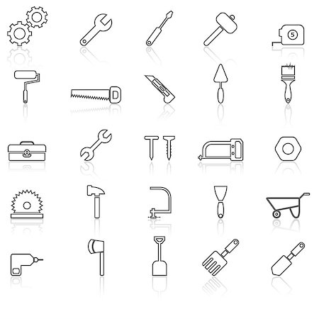 simsearch:400-04121750,k - Tool line icons with reflect on white, stock vector Stock Photo - Budget Royalty-Free & Subscription, Code: 400-08401570