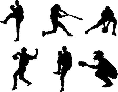 simsearch:400-04385920,k - The set of 6 baseball player silhouette available in high-resolution and several sizes to fit the needs of your project. Stock Photo - Budget Royalty-Free & Subscription, Code: 400-08401611
