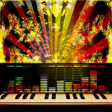 drstokvektor (artist) - Vector musical background piano keys and an equalizer on the floodlit textural background with notes and rays. Stockbilder - Microstock & Abonnement, Bildnummer: 400-08401780