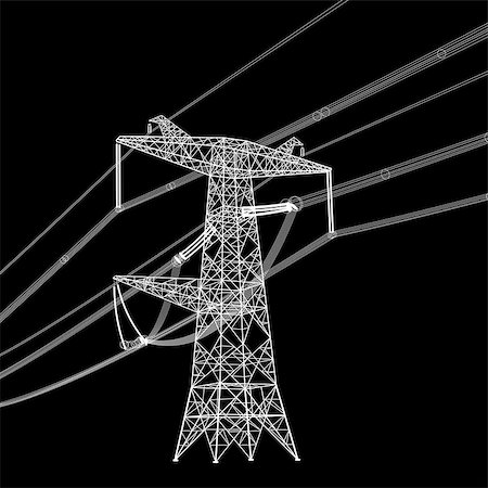 simsearch:400-06741736,k - Silhouette of high voltage power lines. Vector  illustration. Stock Photo - Budget Royalty-Free & Subscription, Code: 400-08401878