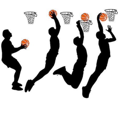 Black silhouettes of men playing basketball on a white background. Vector illustration. Stock Photo - Budget Royalty-Free & Subscription, Code: 400-08401879