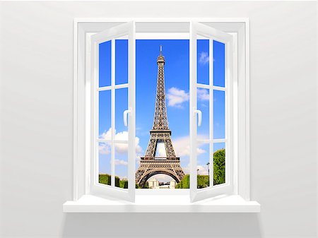 simsearch:400-06080334,k - Opened window and view on Eiffel tower, Paris Photographie de stock - Aubaine LD & Abonnement, Code: 400-08401894