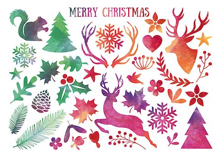 simsearch:400-07836382,k - Watercolor Christmas, set of vector design elements Photographie de stock - Aubaine LD & Abonnement, Code: 400-08401912