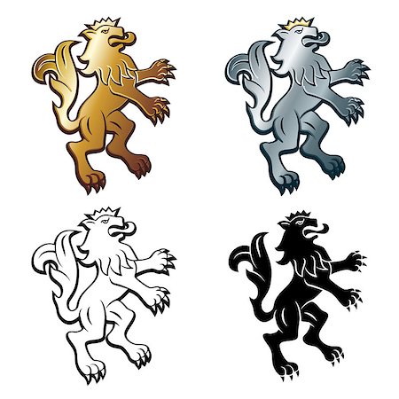 simsearch:400-04397304,k - Four heraldic lions, black, outlined, gold and silver lion, vector illustration Foto de stock - Super Valor sin royalties y Suscripción, Código: 400-08401965