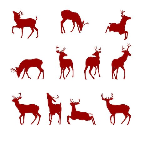 Various silhouettes of deer isolated on white background Stock Photo - Budget Royalty-Free & Subscription, Code: 400-08401960