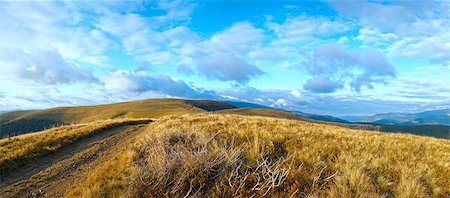 simsearch:400-04306537,k - Carpathian Mountains (Ukraine) autumn landscape with country road. Panorama. Stock Photo - Budget Royalty-Free & Subscription, Code: 400-08401980