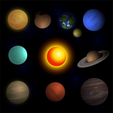planet pluto - Vector illustration planets Solar system and sun on black space background Stock Photo - Budget Royalty-Free & Subscription, Code: 400-08402038