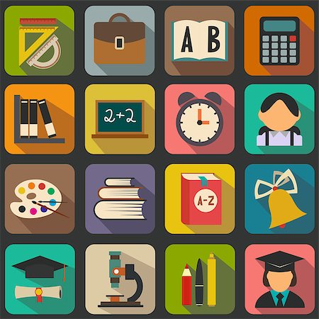 simsearch:400-04407958,k - Set of flat school icons on a color background Stock Photo - Budget Royalty-Free & Subscription, Code: 400-08402042