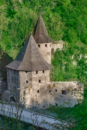 simsearch:400-06736198,k - Ancient stone castle  in Kamianets Podilskyi standing on hill with green trees and bushes Stock Photo - Budget Royalty-Free & Subscription, Code: 400-08402082
