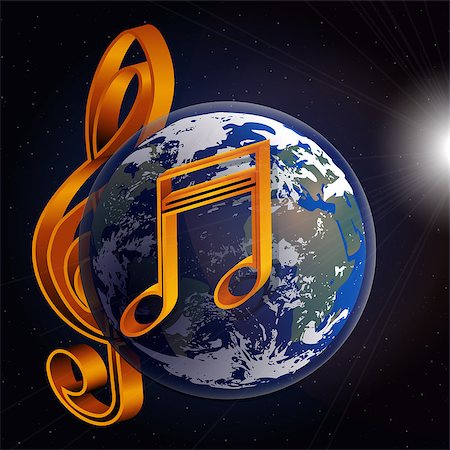 drstokvektor (artist) - Vector musical notes and signs with the planet earth in space on background with stars and a bright glow. It can be used as a poster, advertising or separately. Stockbilder - Microstock & Abonnement, Bildnummer: 400-08402236