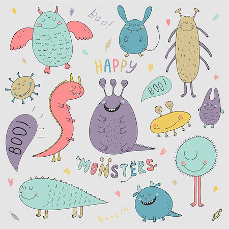 simsearch:400-06393288,k - cute abstract halloween set with happy hand drawn colorful monsters Photographie de stock - Aubaine LD & Abonnement, Code: 400-08402376