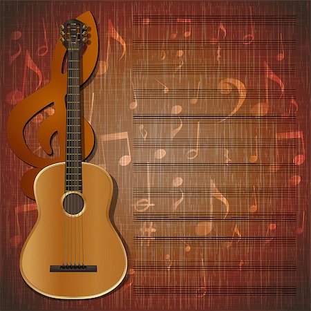 drstokvektor (artist) - Vector musical background frame with a guitar and a treble clef on the texture background with musical signs and music sheet.It can be used as a poster, advertising or separately. Stockbilder - Microstock & Abonnement, Bildnummer: 400-08402709