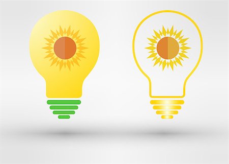 renewable energy graphic symbols - Light bulb with sun. Vector eps 10 illustration Stock Photo - Budget Royalty-Free & Subscription, Code: 400-08402718