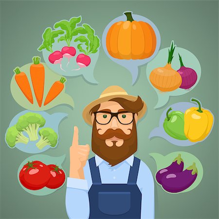 Vector illustration of eight vegetables and a gardener. Stock Photo - Budget Royalty-Free & Subscription, Code: 400-08402806