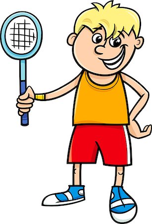 Cartoon Illustration of Cute Boy with Tennis Racket Stock Photo - Budget Royalty-Free & Subscription, Code: 400-08402977