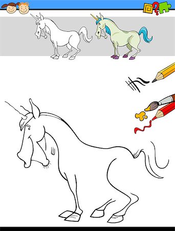 Cartoon Illustration of Drawing and Coloring Educational Task for Preschool Children with Unicorn Fantasy Character Stock Photo - Budget Royalty-Free & Subscription, Code: 400-08402990