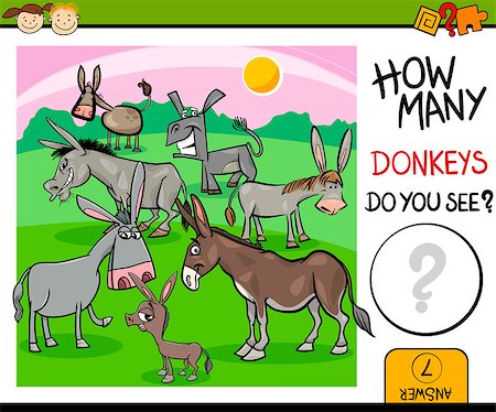 Cartoon Illustration of Kindergarten Educational Counting Task for Preschool Children with Farm Donkeys Stock Photo - Budget Royalty-Free & Subscription, Code: 400-08402992