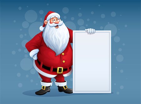 Merry Santa Claus standing with christmas greetings banner in arm. Eps10 vector illustration Stock Photo - Budget Royalty-Free & Subscription, Code: 400-08403006