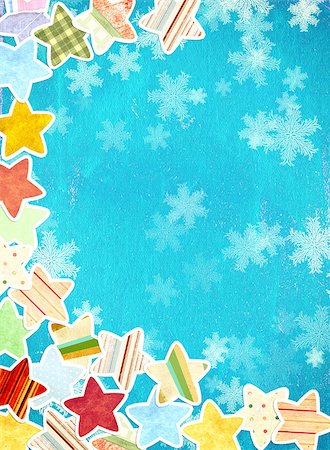 Christmas grunge background with paper stars and snowflakes Stock Photo - Budget Royalty-Free & Subscription, Code: 400-08403062