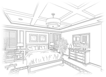 Detailed Line Drawing of A Beautiful Bedroom. Stock Photo - Budget Royalty-Free & Subscription, Code: 400-08403582