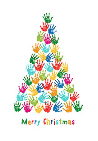 simsearch:400-08403591,k - Colorful Christmas tree, kids handprints, vector illustration Stock Photo - Budget Royalty-Free & Subscription, Code: 400-08403590
