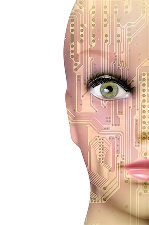 Double exposure artificial Intelligence concept, mannequin head with circuit board pattern Stock Photo - Budget Royalty-Free & Subscription, Code: 400-08403695