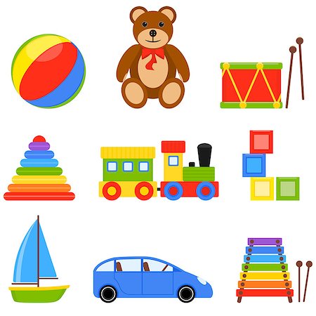 Vector Illustration with colorful icons of children toys Fotografie stock - Microstock e Abbonamento, Codice: 400-08403729